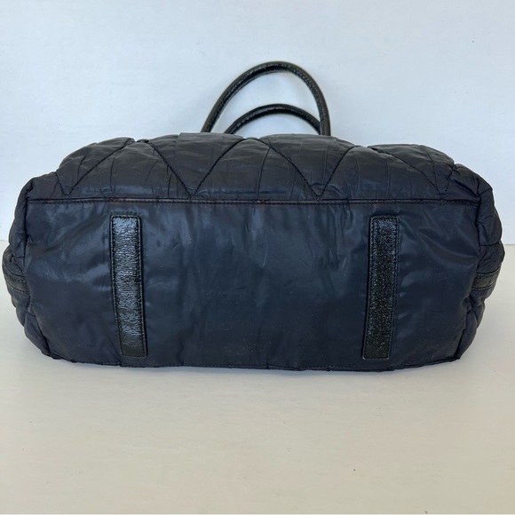 KATE SPADE Stevie Black Quilted Nylon Patent Leather Studded Shoulder Bag Tote - Picture 9 of 15